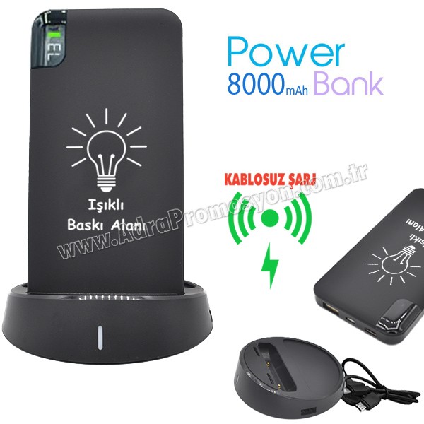 Kablosuz Case Power Bank 8000 mAh - Işıklı Baskı - 2 Çıkışlı APB3833