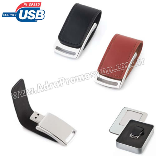 Promosyon Metal Flash Bellek 8 GB - Deri Koruyuculu AFB3218-8