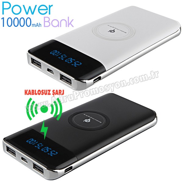 Kablosuz Toptan Powerbank 10000 mAh - Dijital Göstergeli - 2 Çıkışlı APB3810