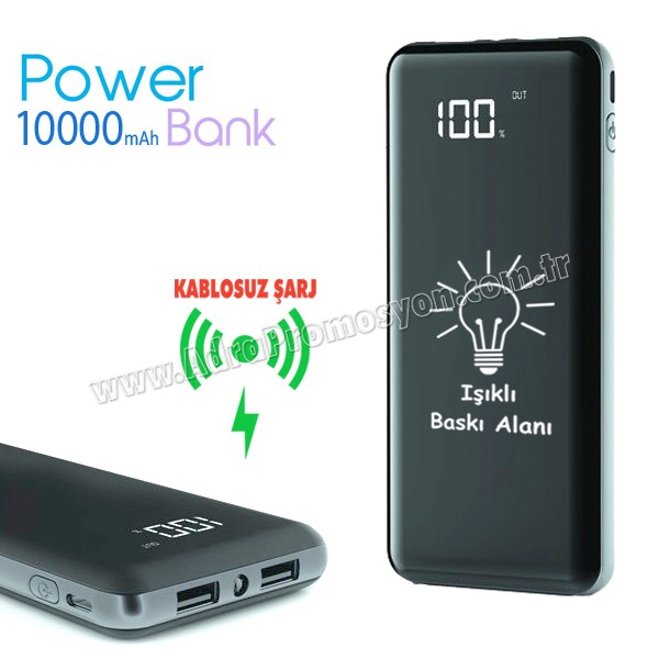 Kablosuz Seyyar Batarya 10000 mAh - Işıklı Baskı - Dijital Ekranlı APB3834