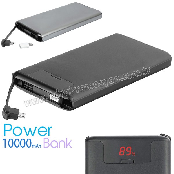 Metal Case Power Bank 10000 mAh - Kendinden Kablolu - Dijital Göstergeli APB3799