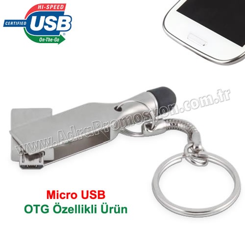 Promosyon OTG Flash Bellek 16 GB - Dokunmatik Uç ve Anahtarlık - Metal AFB3312-16