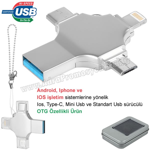 Promosyon OTG Flash Bellek 32 GB - Ios, Type-C ve Mini Usb - USB 3,0 AFB3310