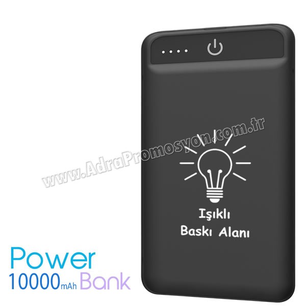 Telefon Şarj 10000 mAh - Işıklı Baskı Alanı - Fener - 2 Çıkışlı APB3785