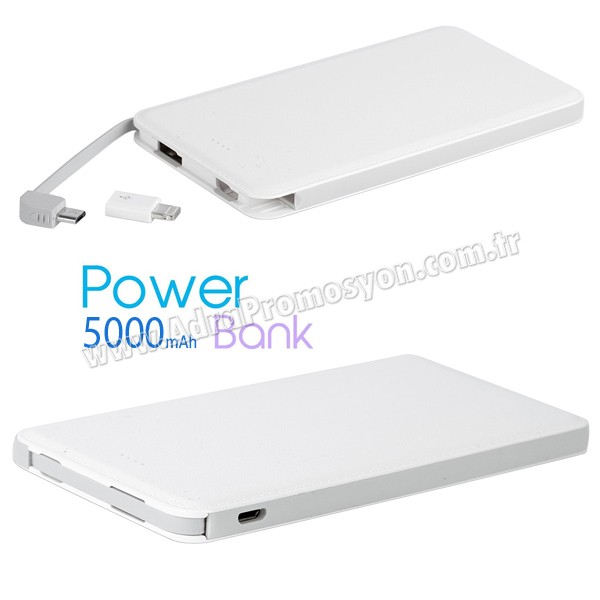 Promosyon PowerBank 5000 mAh - Kendinden Kablolu APB3836