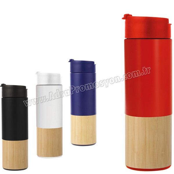 Promosyon Termos Bardak - Kupa - Mug 360 mL - Kulpsuz - Metal & Bambu ATM21163