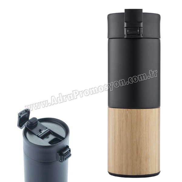 Promosyon Termos Bardak - Kupa - Mug 450 mL - Kulpsuz - Metal & Bambu ATM21151